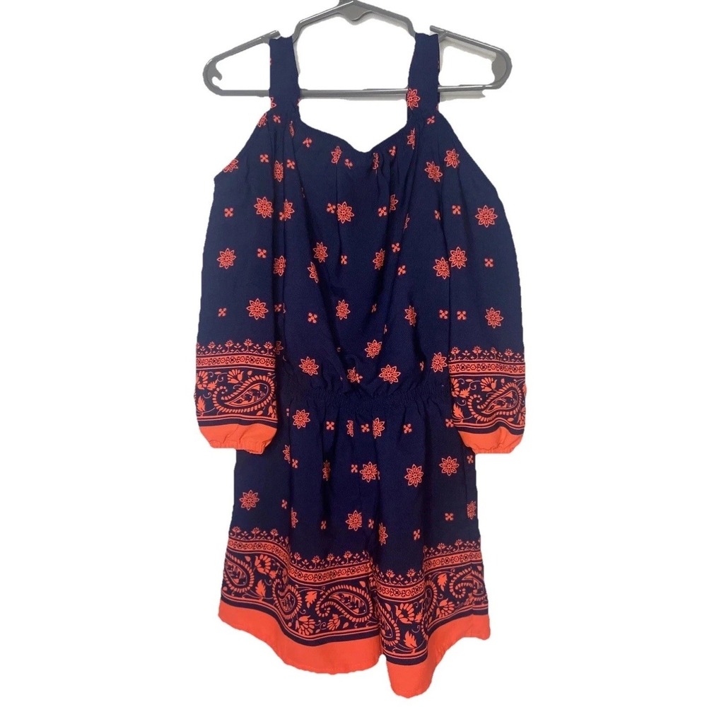 My Michelle Girls Romper Cold Shoulder Floral Print Casual Blue Orange S